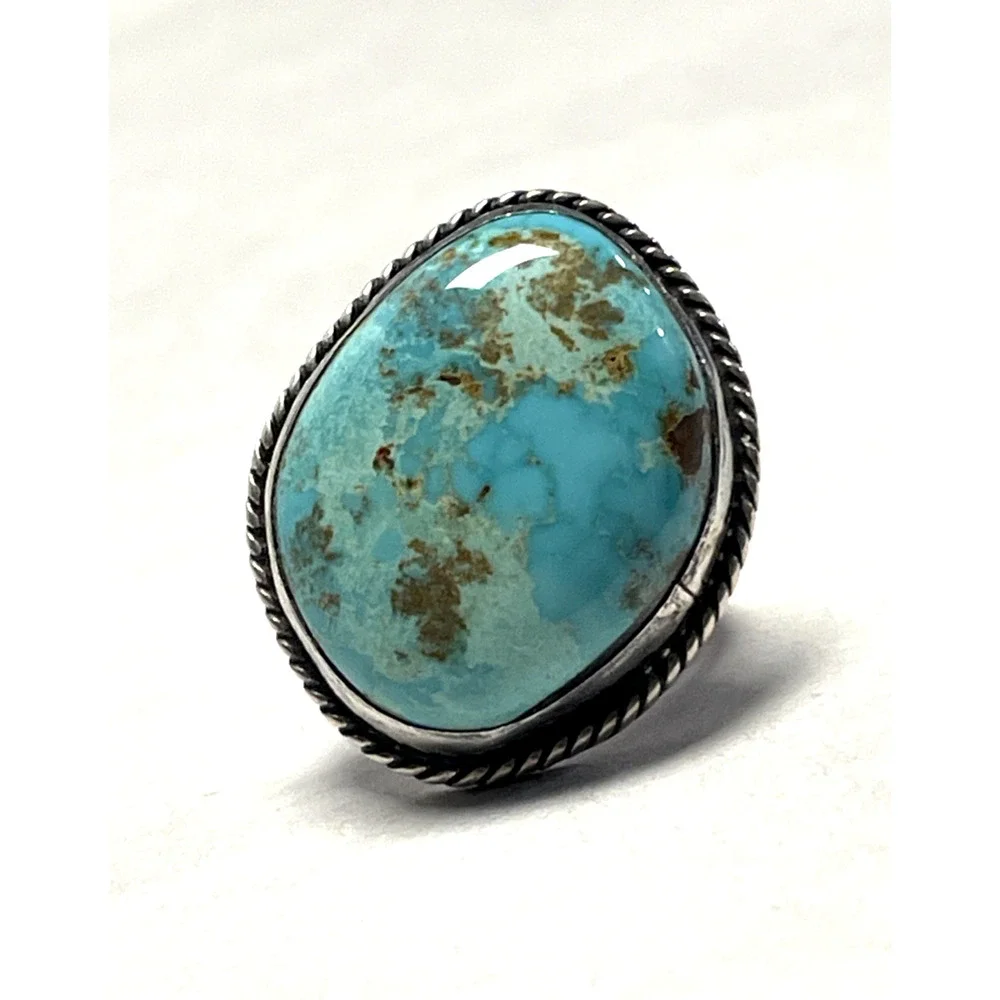 Vintage Navajo Turquoise 925 Sterling Silver Large Statement Ring Size 7.25 10g